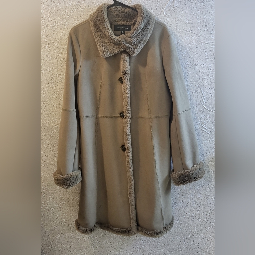 Vtg. Pennylane, Jones New‎ York, Suede, Faux Fur Trim/ Lining, Tan, Size M